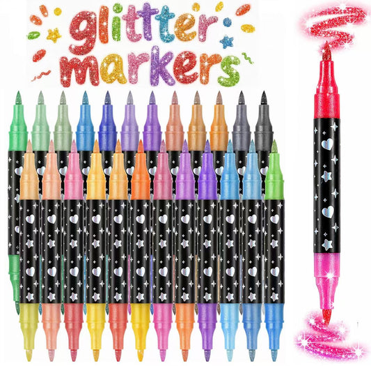 IOMDRWU 48 Colors Glitter Markers, 24 Pack Dual Tip Brush Pens for Doodle Writing, Art Crafts DIY Greeting Birthday Cards Making, Coloring, Easter Basket Stuffers Gift