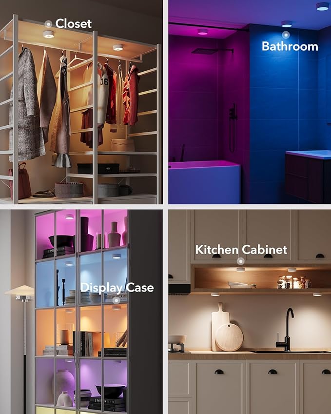 Rechargeable Puck Lights with Remote Control, 2400mAh Battery Powered LED Tap Light Push Lights Stick On for Closet USB Display Shelf Light Magnetic Under Cabinet Press Button Lighting for Classroom