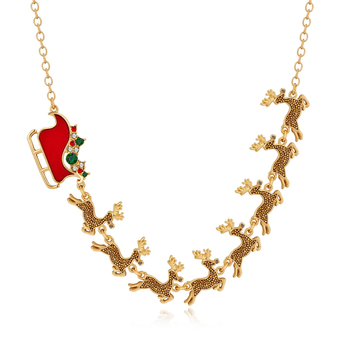 LILIE&WHITE Gold Christmas Necklace For Women Sleigh Reindeer Necklace With Colorful Rhinestone Christmas Jewelry Xmas Statement Necklace Santa Claus Bib Necklace