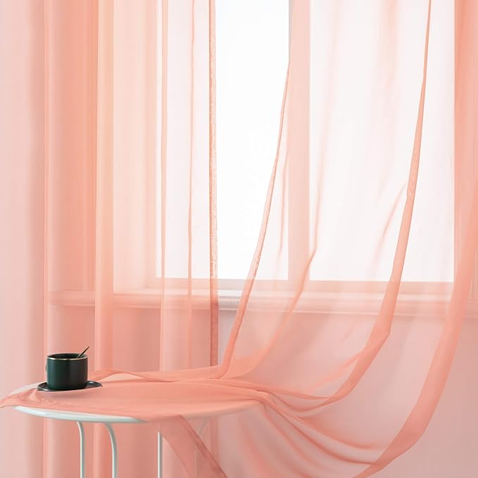 DUALIFE Blush Pink Sheer Curtains 45 inches Long for Girls Room with Rod Pocket Small Short Sheer Pink Voile Window Drapes 45 Inches Long for Nursery Kitchen Bathroom Basement 52x45 Inch 2 Panels
