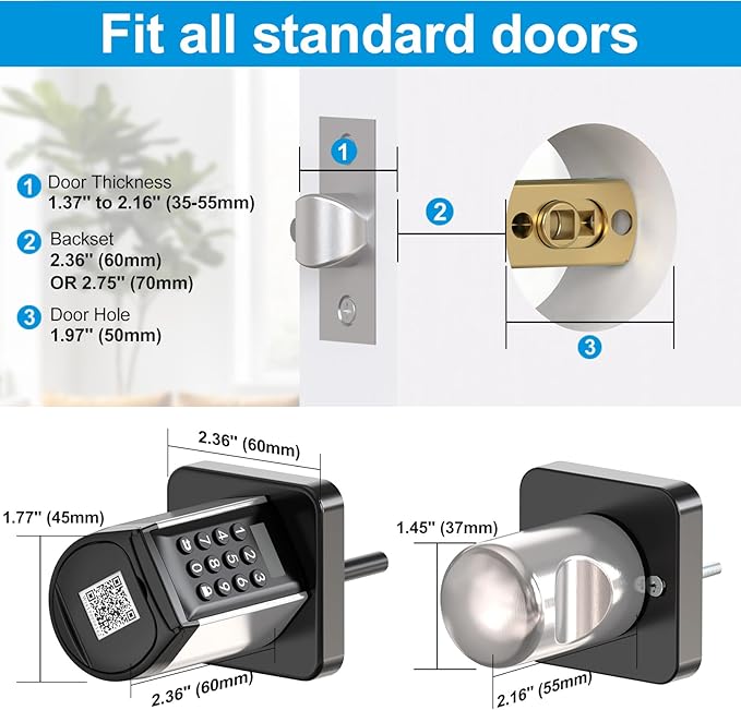 WELOCK WiFi Smart Door Lock, 5-in-1 Keyless Entry Doorknob with Auto-Locking, Bluetooth App Control,Password,2 Keys and IC Cards, Easy Installation for Bedroom,Home, Office(Black)