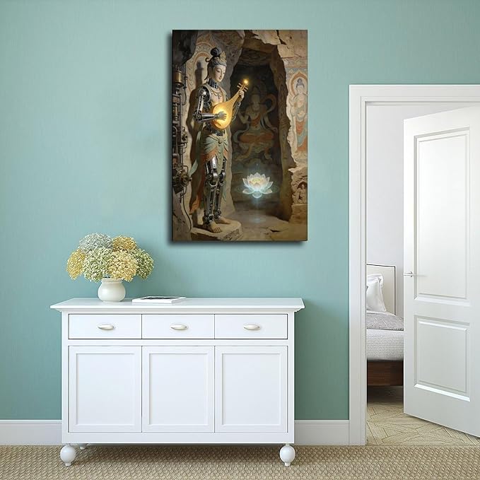 Framed Steampunk Mechanical Fairy Wall Art - Cultural Retro-Futuristic Poster for Home Office Bedroom Decor 20x30inch(50x75cm)