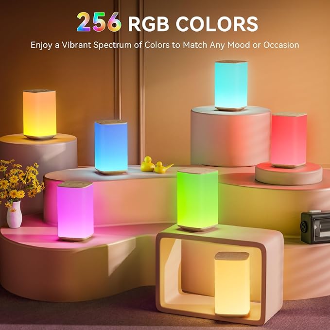 Auxmir Nursery Night Light for Kids, Touch Dimmable Night Lamp with 256 RGB Color Changing for Baby Adult, Breastfeeding, Sleep Aid, 4000mAh Rechargeable Bedside Table Lamp with Timer, Soft Eye Caring