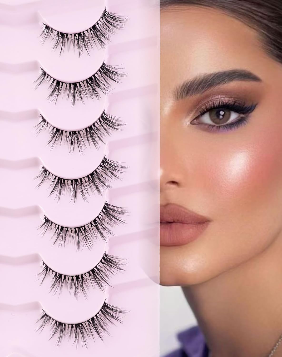Onlyall Cat Eye Lashes Natural Lashes False Eyelashes Fox Eye Lashes False Lashes 7 Pairs D5