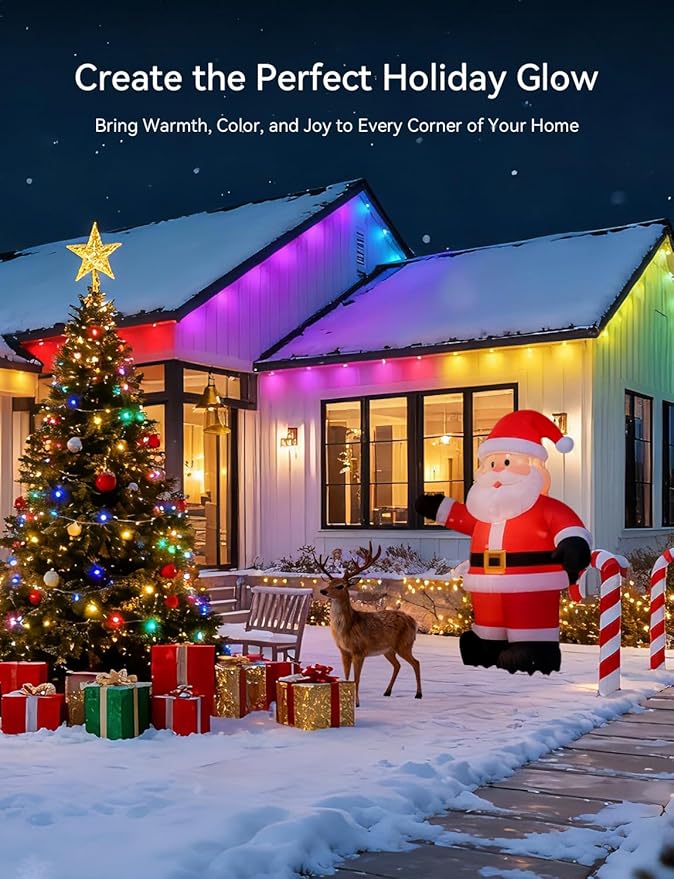 Permanent Outdoor Lights for House -Eaves Lights 150FT with 75 IC+RGBCW LED IP67 Waterproof, Smart Outside LED Christmas Light with App/Remote, Eternity Lighting for Holiday/Daily