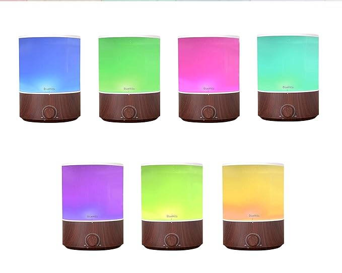 BlueHills Premium Set of Two Large 2500 ML and 4000 ML XL Essential Oil Diffusers Humidifier Combo for Large Room Home with Décor Cover LED Lights Great Gift – Value Pack of Dark Wood Grain.