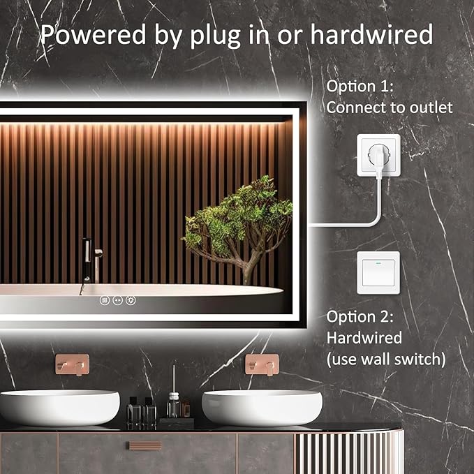 LED Bathroom Mirror 36x60 Inch Anti-Fog Bathroom Mirror with Lights, Wall Mounted Lighted Vanity Mirrors, Dimmable, Backlit + Front Lit, Smart Bathroom Vanity Mirror with 3 Colors Temperature