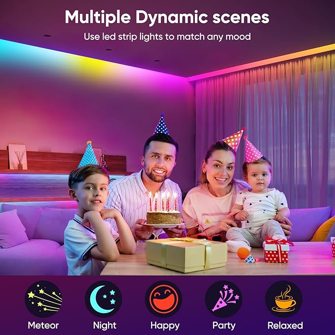 Led Lights for Bedroom, IC+RGB 130FT (2 Rolls of 65ft) Strip Lights, 24Key Remote with App Control, Music Sync Color Changing for Room Decor Party