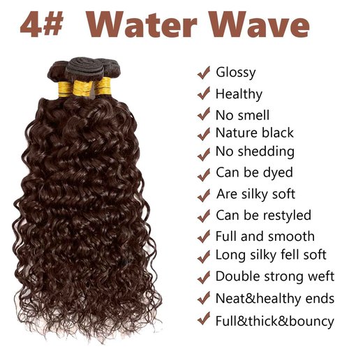 Fabimiya 18 20 22 Inch Human Hair Bundles Brown 4# Water Wave Bundles Human Hair Unprocessed Soft Sewn In Hair with Double Weft for Black Women