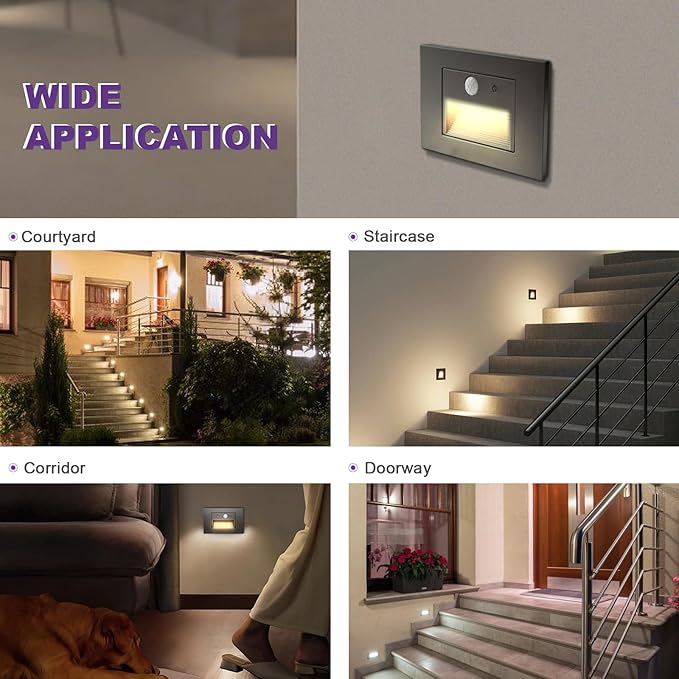 12-Pack Horizontal LED Step Lights, Motion Sensor & Dusk to Dawn, IP65 Waterproof, 3000K-5000K Adjustable, Anti-Glare Louvered, 3W 120V Stair Lights Indoor Outdoor, Bronze, ETL Certified