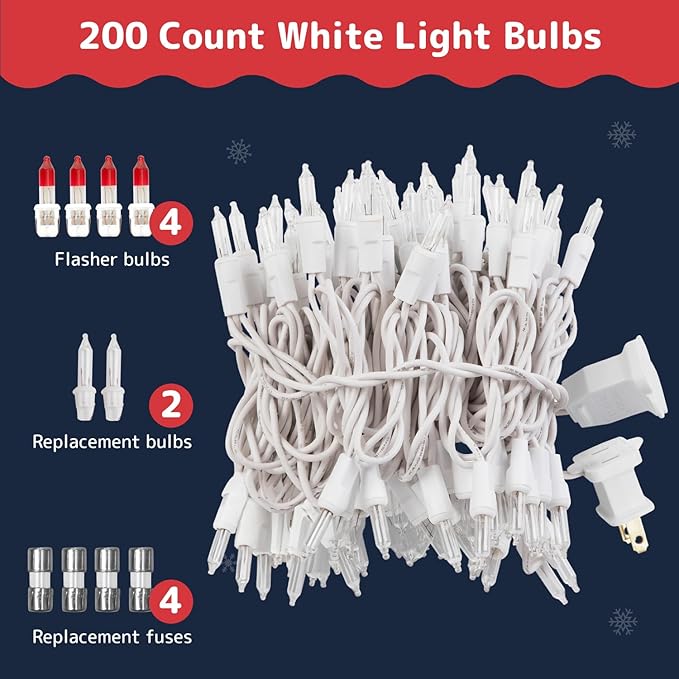 PREXTEX 200 Count Clear Christmas Lights - 40 ft Warm White Xmas Lights String Bulbs with White Wire for Indoor and Outdoor Holiday Decor, Trees and More