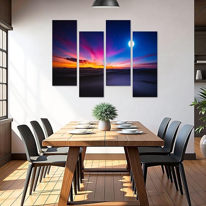 Canvas Wall Art Prints Pictures Moon sky Framed Posters Modern Wall Painting Artwork Gift Home Decor for Living Room Ready to Hang 4 Panel