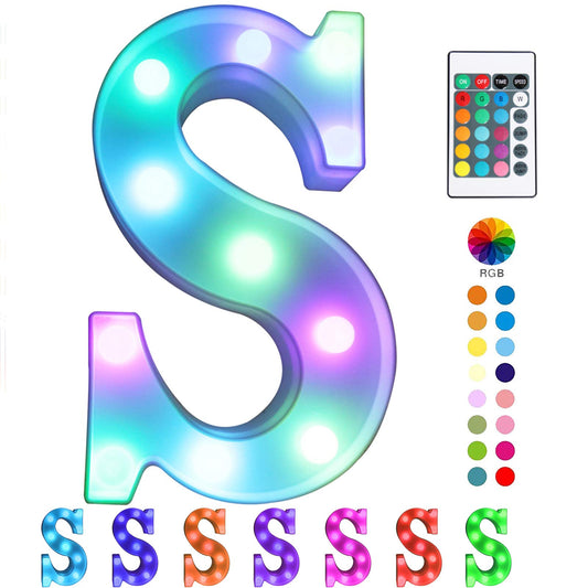Pooqla Colorful Marquee Letters LED Light Up Letters with Remote, Party Birthday Letter with Lights Decorations for Classroom Room Dorm Home - Multicolor Letter S