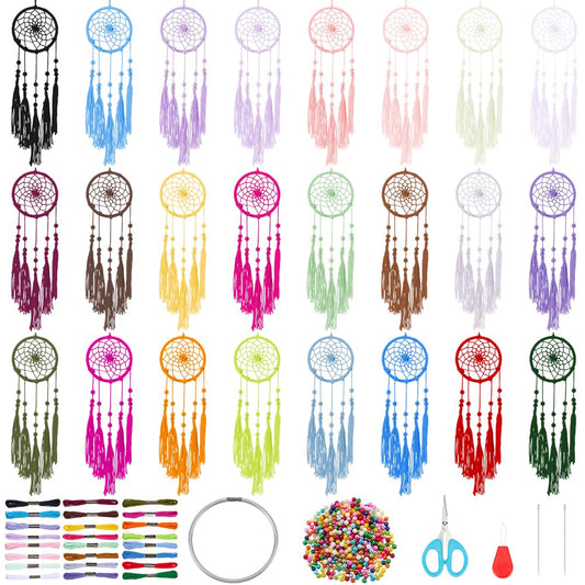 INFUNLY 24 Sets Colorful Dream Catcher Kits with Instruction 2.4 Inch Small Dream Catcher Kit DIY Dreamcatcher with Beads Boho Wall Hanging Decor Making Kit for Bag Pendant Home Car Decor