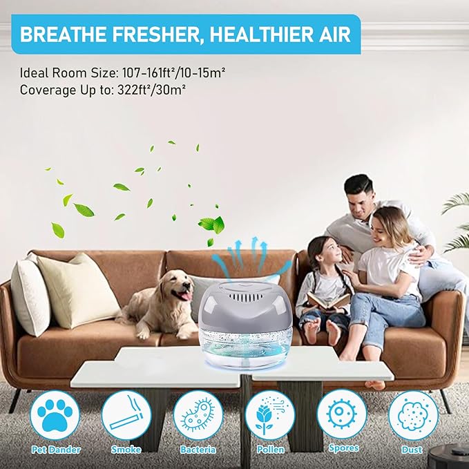 Water-Based Purifier Air Washer, Variable Speed Air Washer Aroma Diffuser with 7 Color 6 LED Night Light, Aroma Fresher Small Air Cleaner, Air Revitalizer & Freshener for Home, Office