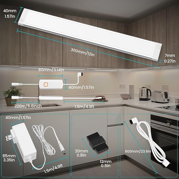 MYPLUS LED Under Cabinet Lighting Kit 5 CCT, 9W, 1500 Lumens, 12 Inch Light Bars, Bluetooth Plug-in Under Counter Lights for Kitchen Pack of 5