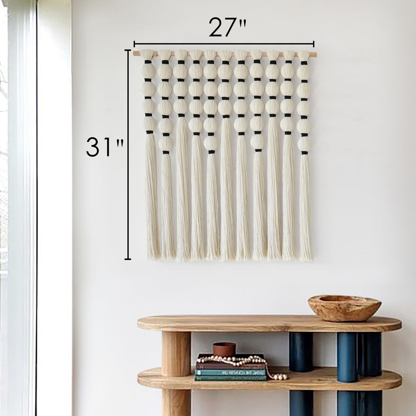 IOWER Macrame Wall Hanging 27" W x 31"" L Boho Wall Decor Sphericity Cotton Textile Wall Hanging Art Fiber Yarn Art Handmade Detachable Assembly"