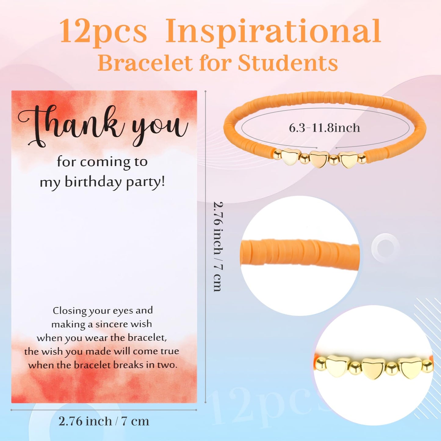 Huquary 12 Sets Birthday Bracelets Sets for Guest Colorful Clay Beaded Heart Bracelet Thank You Gifts Happy Birthday Bracelets