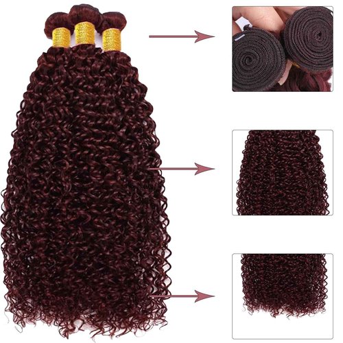 Fabimiya Human Hair Bundles Burgundy 99J Jerry Curly 14 16 18 Inch Bundles Human Hair 100% Unprocessed Burgundy Soft Sewn In Hair with Double Weft for Black Women
