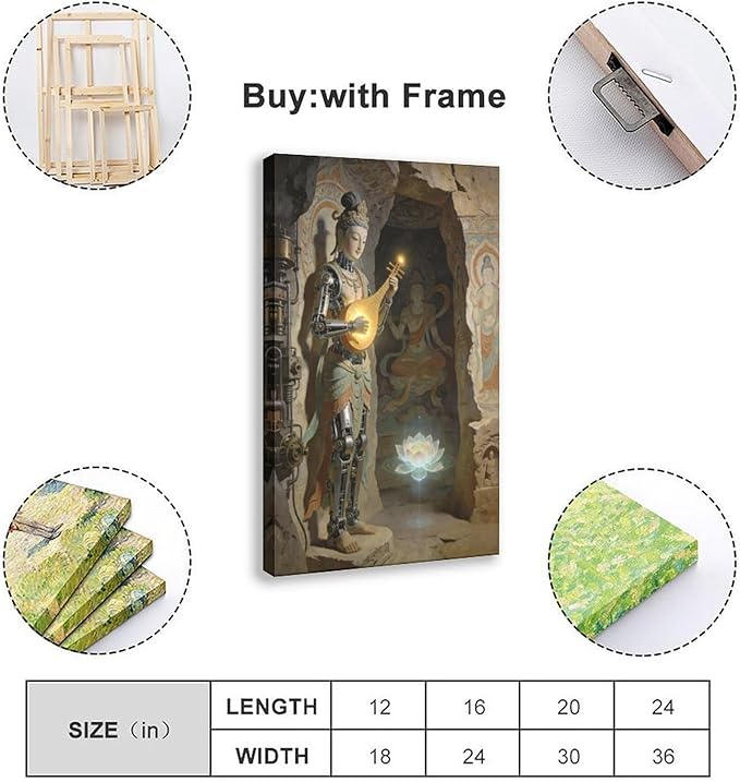 Framed Steampunk Mechanical Fairy Wall Art - Cultural Retro-Futuristic Poster for Home Office Bedroom Decor 16x24inch(40x60cm)