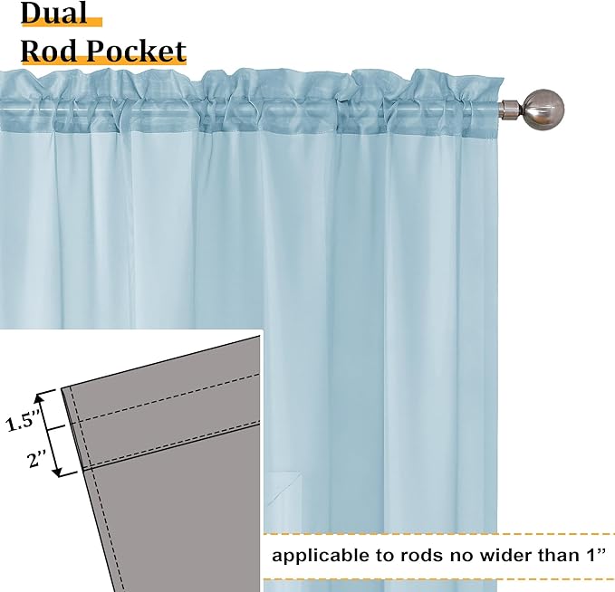 Aiyufeng 2 Pack: Basic Sky Blue Sheer Curtain Drapes 96 Inch Length 2 Panels for Living Room, Light Filtering Voile Drapes for Bedroom, Patio, Sliding Door, Each 42" W x 96" L