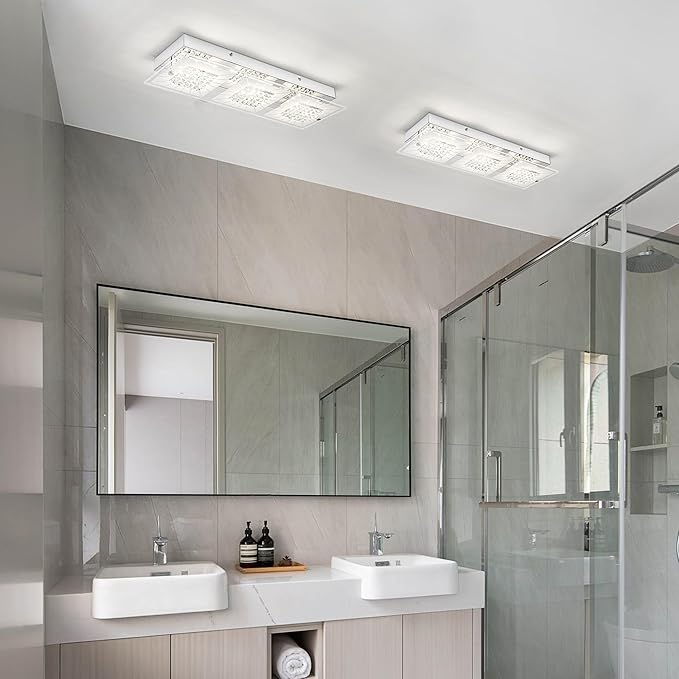 Crystal Ceiling Light Flush Mount Rectangle Ceiling Light Fxiture Modern Hallway Light LED Dimmable 4000K for Kitchen, Bathroom, Bedroom, 18W