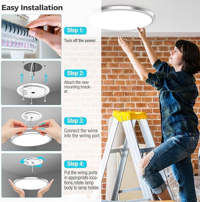 zemty 2Pack LED Ceiling Light Fixture, 6.5-Inch 12W 1200lm Small Flush Mount Light, Adjustable 3000K 4000K 6500K Color Temperatures, Round Flat Recessed Lamp for Kitchen Closet Hallway Laundry, Nickel