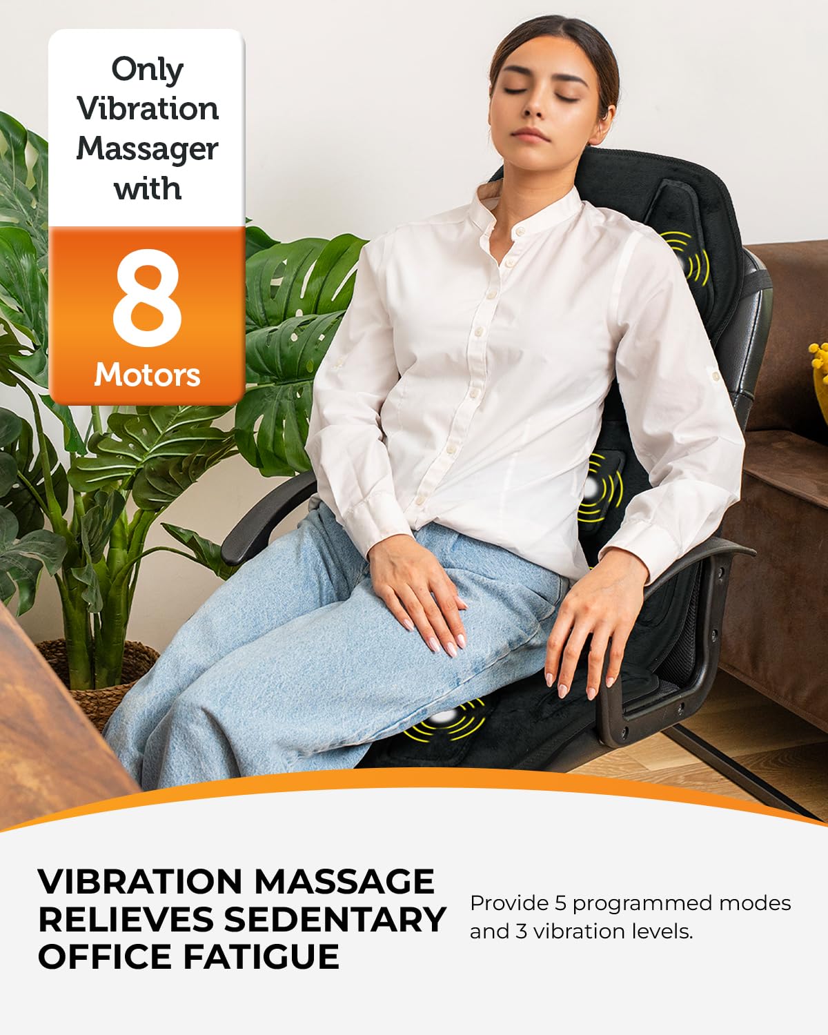 CooCoCo Vibration Back Massager with Heat, Birthday Gifts for Mom Dad Him Men Husband, Massage Chair Pad with 8 Vibrating Motors & 2 Levels Heat, Heated Seat Cushion for Home Office Use