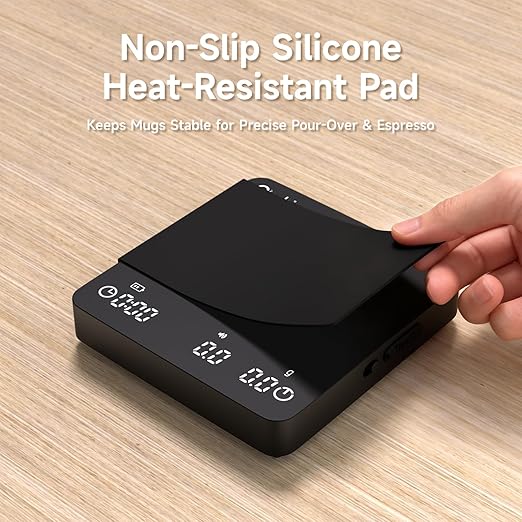 Digital Coffee Scale, 2kg/0.1g High Precision Mini Espresso Coffee Scale with Timer, Rechargeable, for Espresso and Pour-Over Coffee