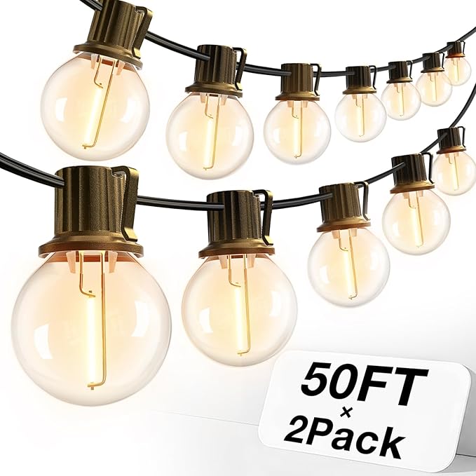 addlon 100FT(2-Pack*50FT) Outdoor String Lights, G40 Globe LED Patio Lights Waterproof with 54 Shatterproof Bulbs(4 Spare), ETL Dimmable Outside Hanging Lights Connectable for Yard Garden Backyard
