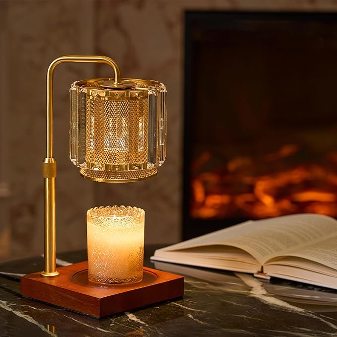 Candle Warmer Lamp with Timer and Dimmer Purple, Adjustable Height Glass Candle Lamp, Electric Candle Lamp Warmer for Home Decor,Gift for Women,2-Bulb Candle Warming Lamp for Jar Candles (Gold)