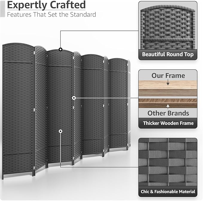 Sorbus 8 Panel Room Divider 6 ft. Tall - Privacy Screen, Extra Wide Double Hinged Panels, Mesh Hand-Woven Design, Partition Room Dividers and Folding Privacy Screens, Wall Divider for Room Separation