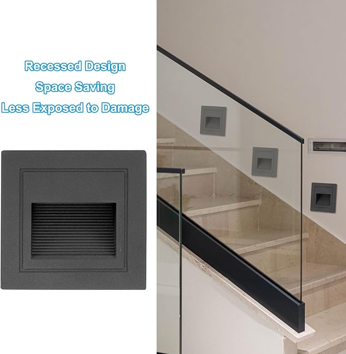 PATIKIL 4000K LED Step Light, 4 Pack 3W 120V Recessed Stair Light Aluminum Waterproof 105lm Warm White Stairway Lights Indoor Outdoor, Black Shell