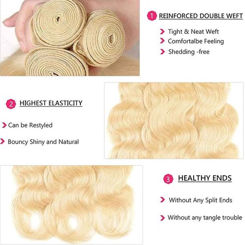 Habiliana Bundles Human Hair 22 24 26 Inch Body Wave Blonde 613 Human Hair Bundles 11A Unprocessed Brazilian Virgin Quick Weave Hair Extensions for Black Women