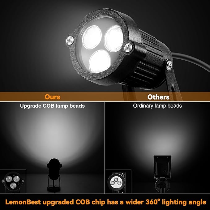 LemonBest Landscape Lights - Low Voltage Outdoor Landscape Spotlight - Waterproof LED Landscape Lights for Yard Garden Patio Driveway House Cool White