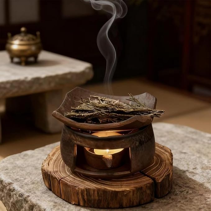 Ceramic Tea Stove Warmer Set, Aromatherapy Burner, Handmade Ceramic Candle Wax Melts Warmer with Tealight Holder, for Meditation (A)