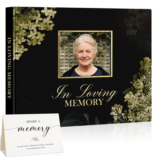 Lanpn Funeral Guest Book for Memorial Service, 100 Pages Celebration of Life Sign in Books for Guests, Funeral Favors Registry Book with Memory Table Sign, Black, Leather Cover