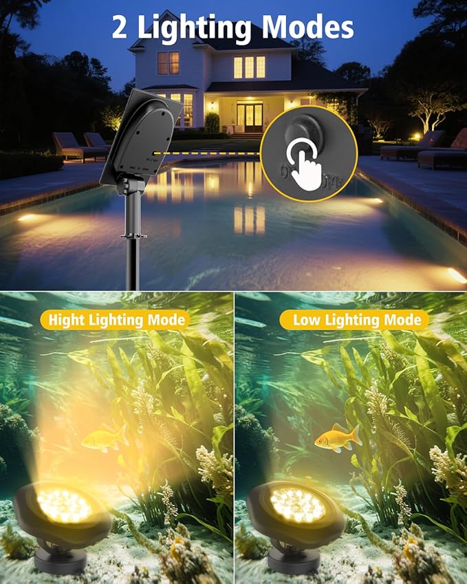 CORESLUX Solar Spot Lights Outdoor Waterproof IP68, 3-in-1 LED Warm Light Solar Landscape Lights, 2 Light Modes Pond Lights Landscape Path Lights for Outside Garden Yard Pond Pathway