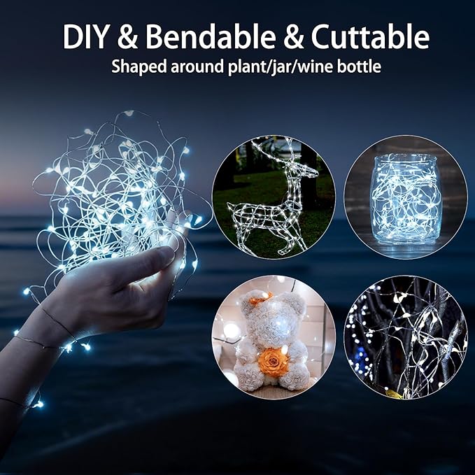 VOOKRY 12 Pack Fairy Lights Battery Operated, 30 LEDs Mini Starry String Lights 10 ft Silvery Copper Wire Lights, Works for DIY Wedding Centerpiece, Party,Table, Christmas Decorations(Cool White)