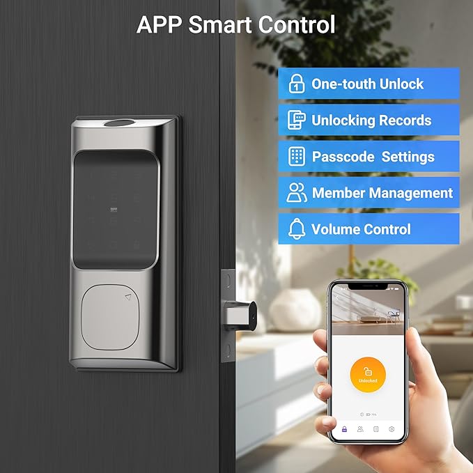 Saulex DB02 Smart Lock, Built-in Wi-Fi,5-in-1 Keyless Entry Front Door Lock, Keypad Deadbolts with App Control, Easy Installation,Auto-Unlock.