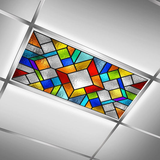 ZAQIO 2 Pack Stained Glass Fluorescent Light Cover for Ceiling Light, Magnetic Ceiling Light Cover Classroom Lights Covers Classroom Supplies for School Classroom Home Office