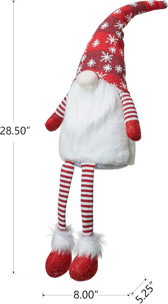 Glitzhome 28" H Fabric Gnome Christmas Decorations with Dangling Legs & Knitted Hat, Plush Gnome Elf Ornaments for Tabletop Party Holiday Decor