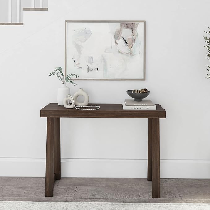 Plank+Beam Solid Wood Console Table, 46 Inch, Sofa Table, Narrow Entryway Table for Hallway, Behind The Couch, Living Room, Foyer, Easy Assembly, Walnut