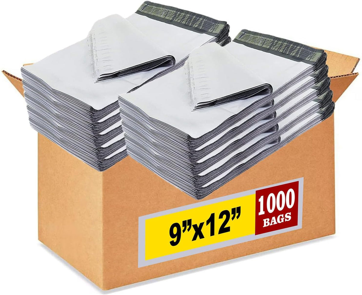 iMBAPrice 9x12 Inches White Poly Mailers, 1000-Pack Mid Size #3 White Color Poly Mailing Shipping Envelopes Bags, Self Seal Adhesive Waterproof and Tear Proof (Total 1000 Bags) in Bulk