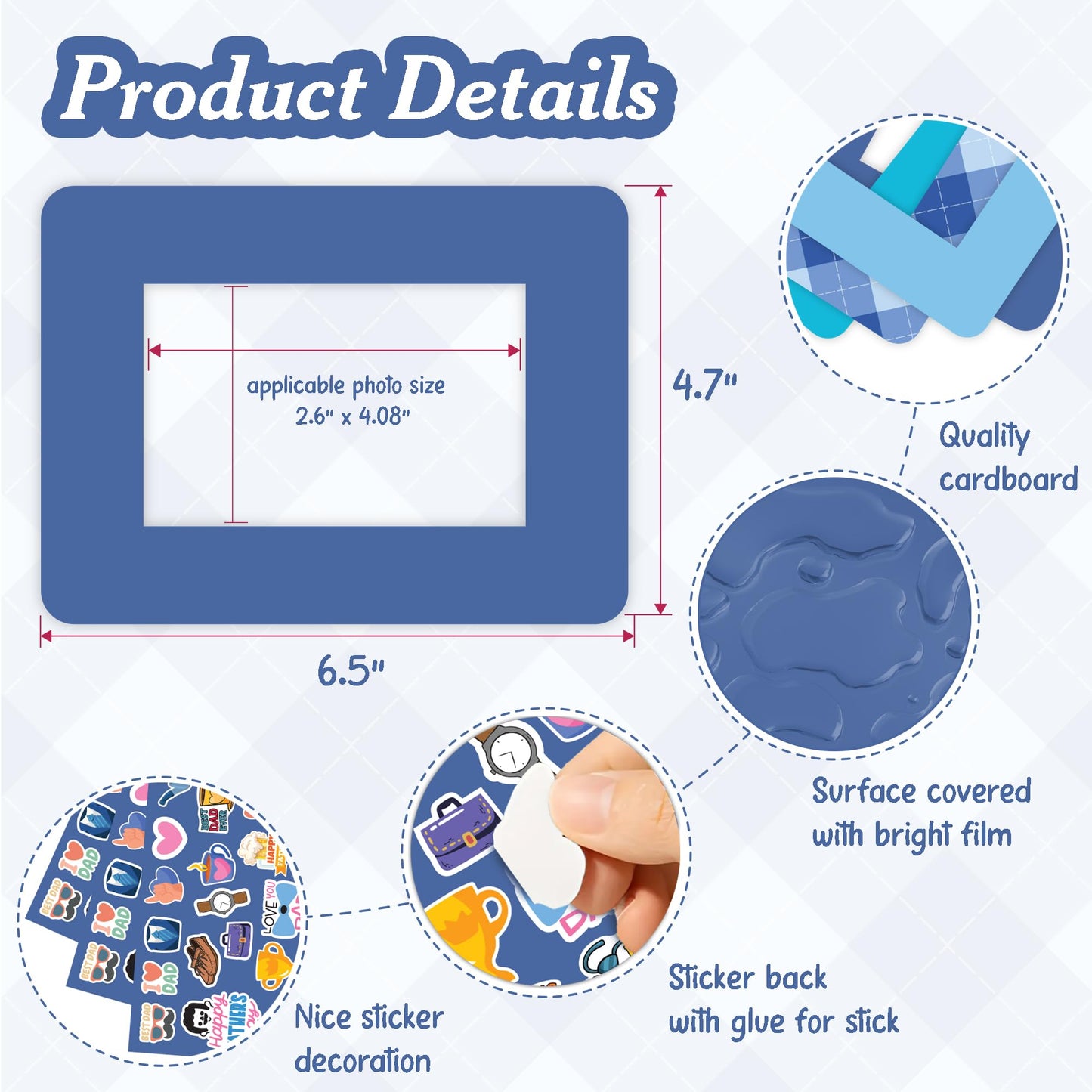 Set 24 Frames Fathers Day Crafts for Classroom with 264 Stickers, Easy DIY Project Fathers Day Gifts Bulk, Manualidades para El Dia Del Padre, DIY Ideas for Dad Kit (Paper Frame, Fit 2.6x4" Photo)"