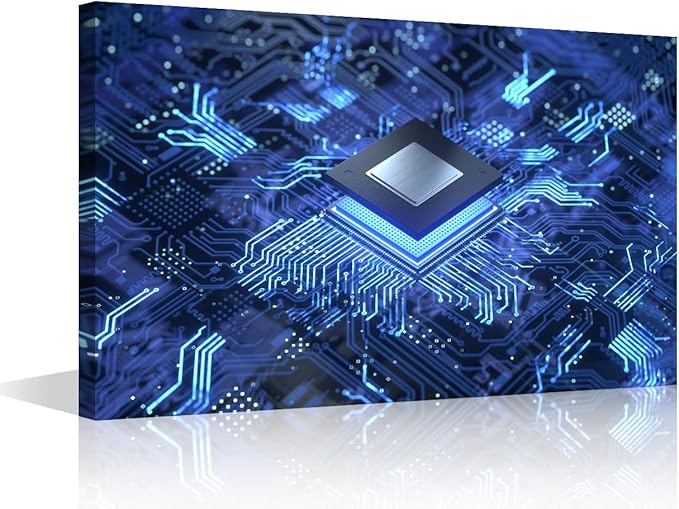 Computer Chip Wall Art Canvas AI Pictures CPU Concept Wall Painting for Bedroom Wall Art for Living Room Contemporary Modern Home Decor Office Posters Framed Wall Art - 24x16in