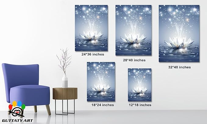 Zen White Lotus Flower Canvas Wall Art, Water Lily Bloom Picture, Lotus Flower Canvas Art Print, Calm Relax Poster, Meditation Spiritual Zen Flower Print for Yoga Spa Spiritual Room 18x24 inch