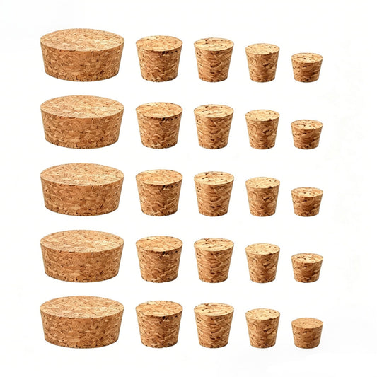 MAGICLULU 25 Pack Assorted Tapered Cork Stoppers, 5 Sizes Natural Wooden Wine Bottle Plugs Replacement for Small Apothecary Jar, Beer Beverage Sealing, DIY Projects
