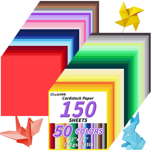 Oleitodh Colored Cardstock 50 Colors Bulk 150 Sheets,12" x 12" Cardstock Paper, 180 GSM, Perfect for Cricut, Scrapbooking, Crafts