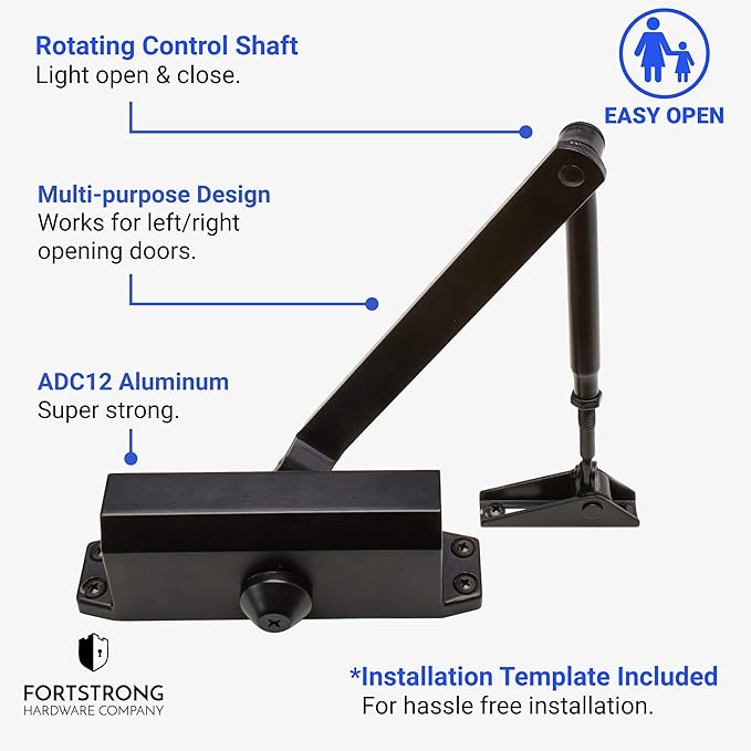 Lightweight Automatic Door Closer - Hydraulic Auto Door Closer No Slam - Grade 3 Slow Close Door Hinge - No Slam - Closing Hinge for Home Use - Easy to Open Arm - Self Closing Internal Doors (Black)
